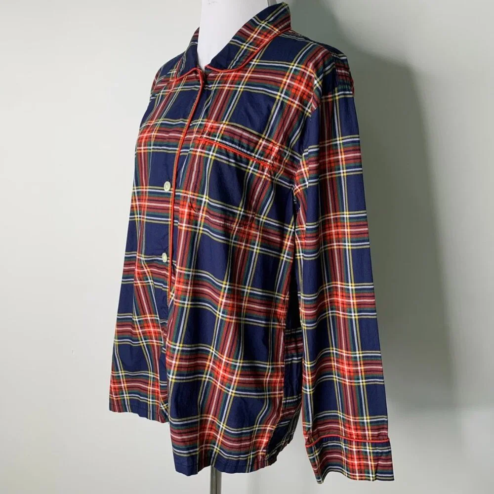 J. Crew Men’s 100% Cotton Red Blue Holiday Plaid Pajama Set Size Medium